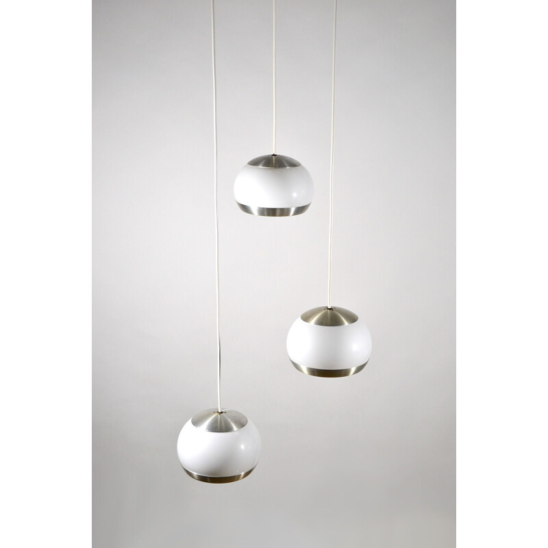 Vintage italian Stilux Milano pendant lamp in white perspex and aluminium 1960