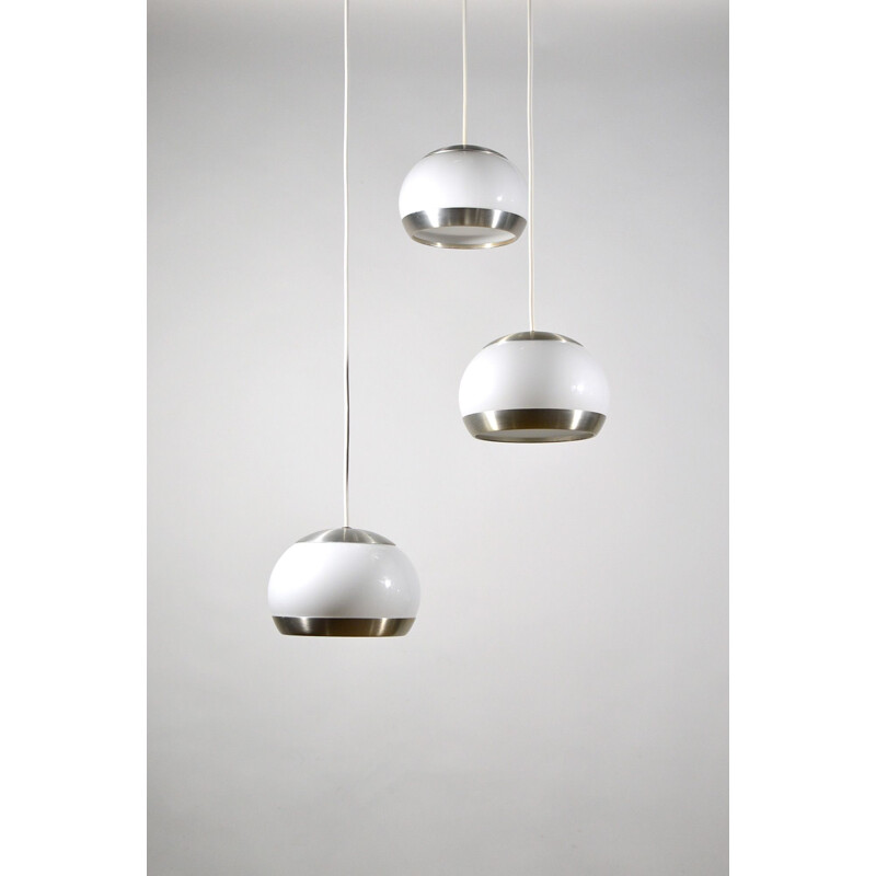 Vintage italian Stilux Milano pendant lamp in white perspex and aluminium 1960