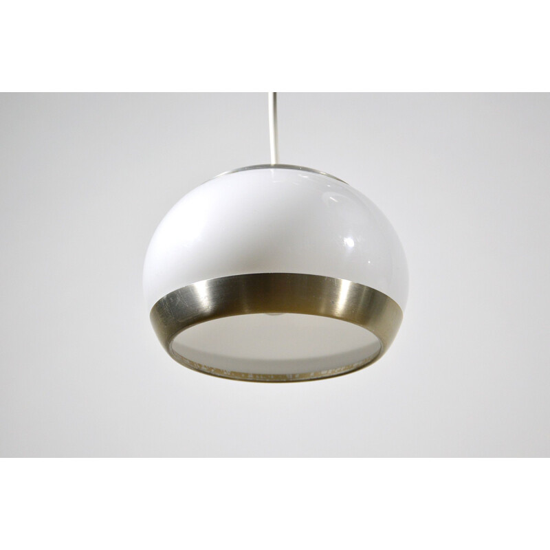 Vintage italian Stilux Milano pendant lamp in white perspex and aluminium 1960