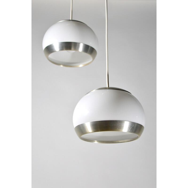 Vintage italian Stilux Milano pendant lamp in white perspex and aluminium 1960