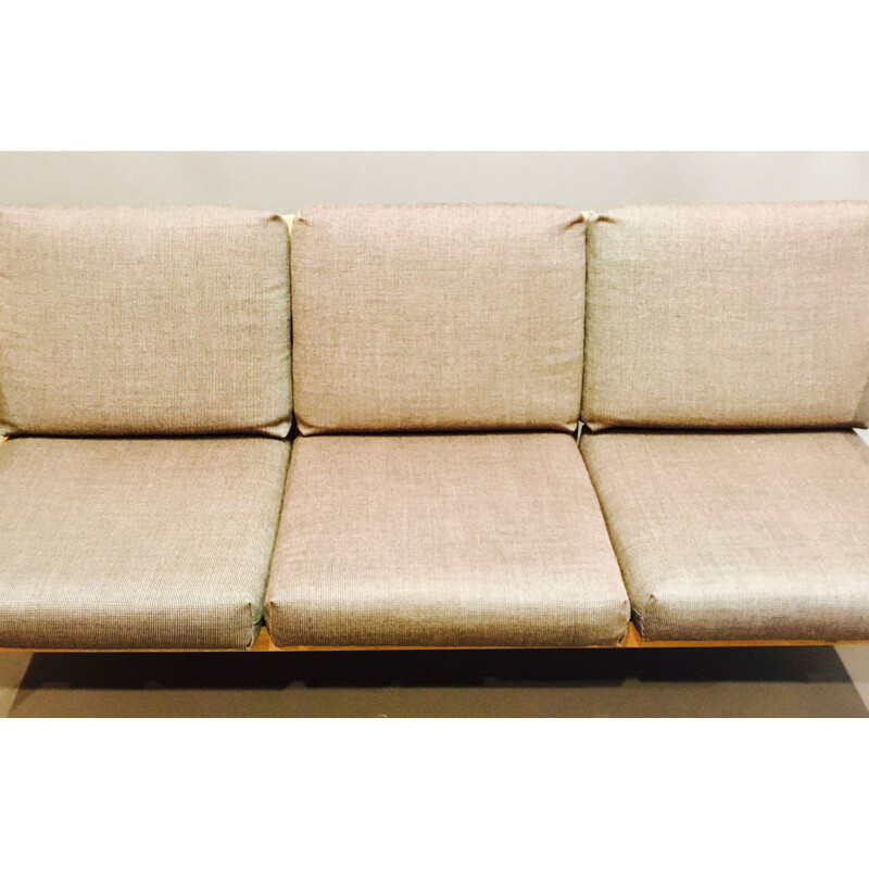 Vintage scandinavian sofa in beech and brown fabric 1960
