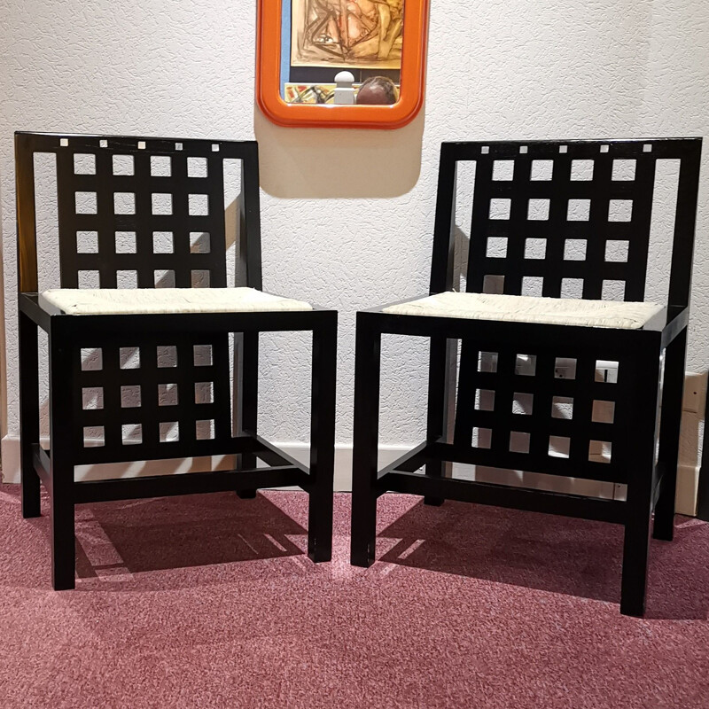 Ensemble de 2 chaises vintage italiennes en frêne noir et nacre