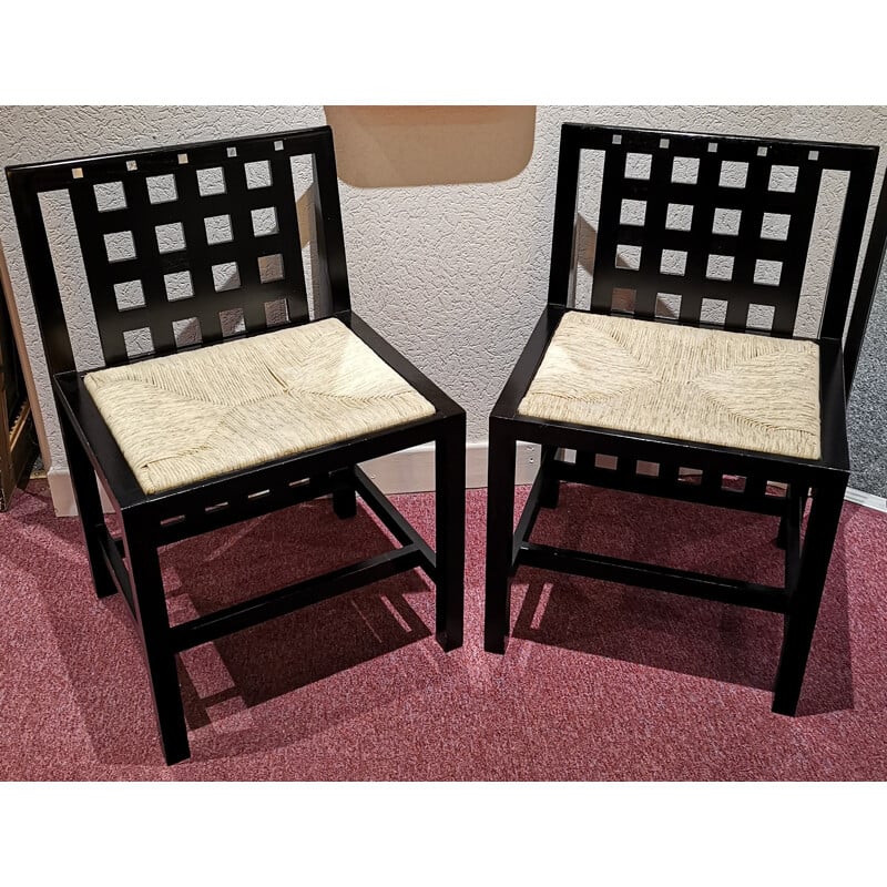 Set of 2 vintage italian chairs in black ashwood and mother-of-pearl