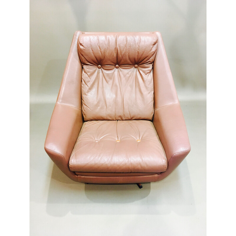 Vintage scandinavian armchair in brown leather 1950
