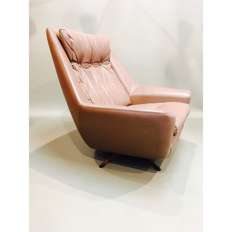 Vintage scandinavian armchair in brown leather 1950