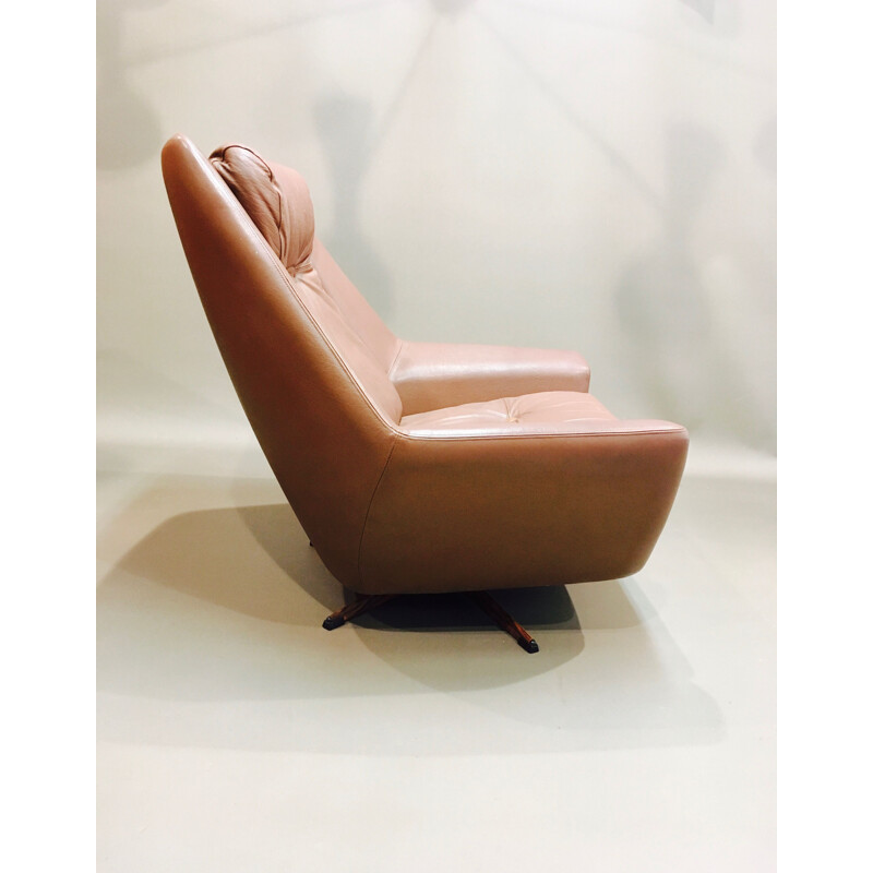 Vintage scandinavian armchair in brown leather 1950
