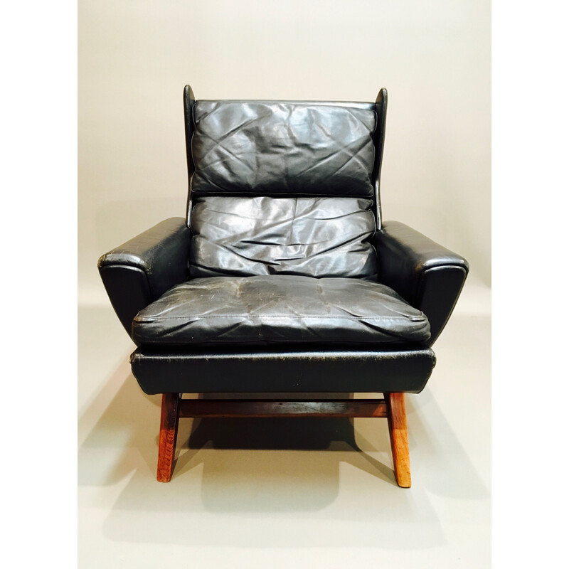 Vintage scandinavian armchair in black leather 1950