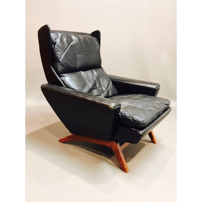 Vintage scandinavian armchair in black leather 1950