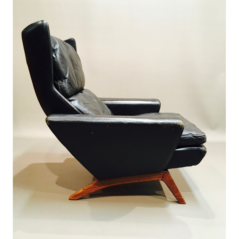 Vintage scandinavian armchair in black leather 1950