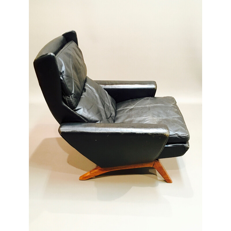 Fauteuil vintage scandinave en cuir noir 1950