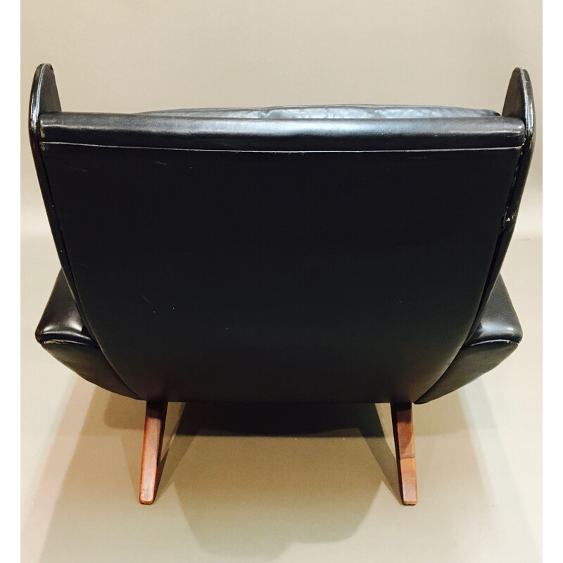 Vintage scandinavian armchair in black leather 1950