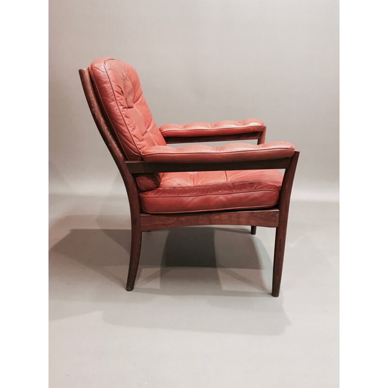 Vintage scandinavian armchair for Gote Mobler Nässjö in brown leather 1950
