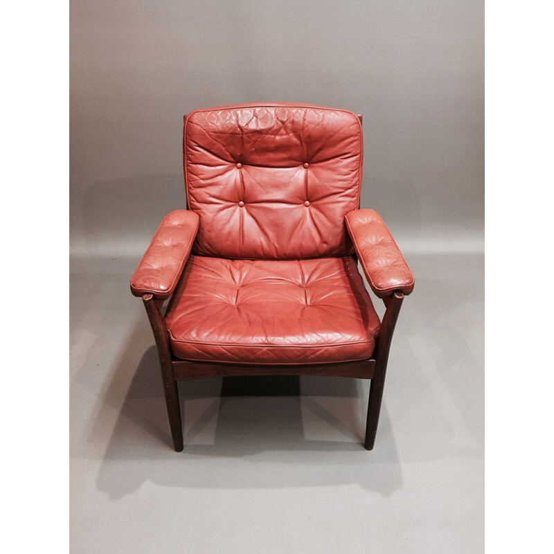 Fauteuil vintage scandinave pour Göte Mobler Nässjo en cuir marron 1950