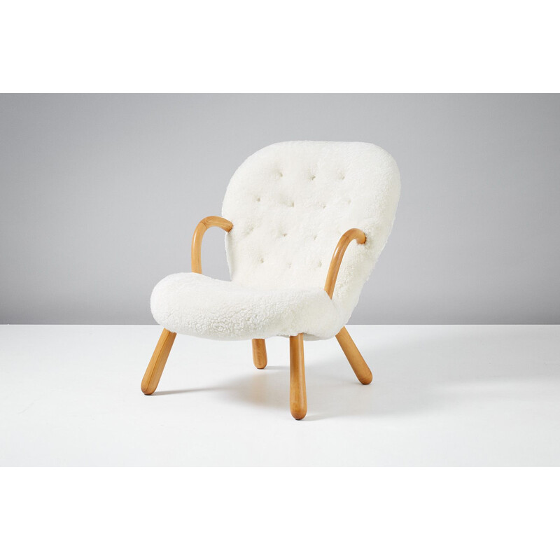 Vintage Clam chair for Nordisk Staal & Mobel Central in sheepskin