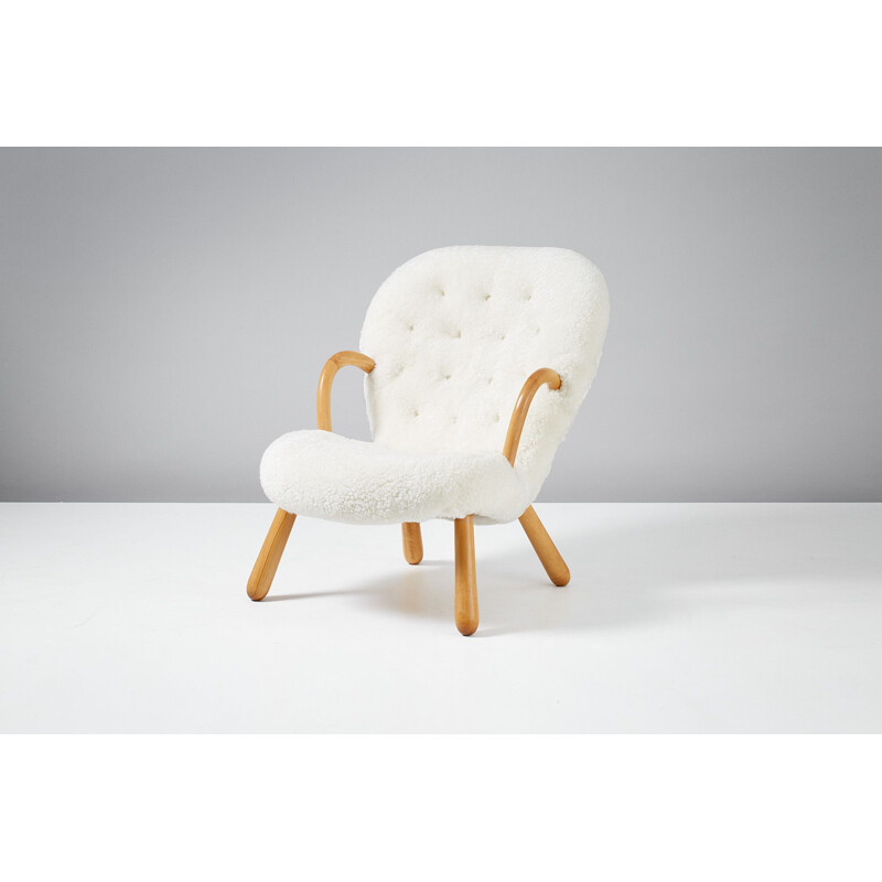 Vintage Clam chair for Nordisk Staal & Mobel Central in sheepskin