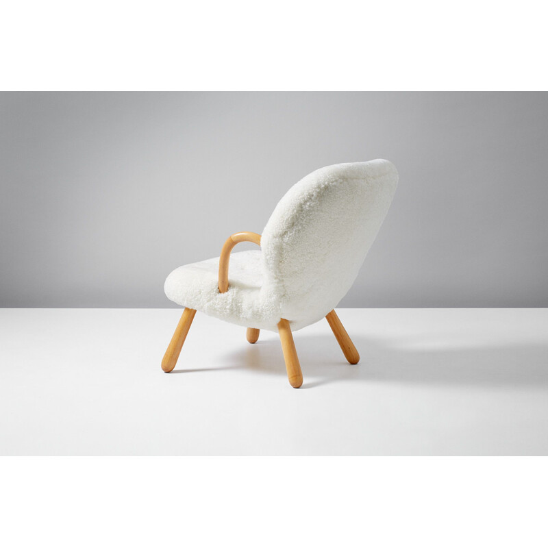 Vintage Clam chair for Nordisk Staal & Mobel Central in sheepskin