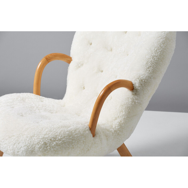 Vintage Clam chair for Nordisk Staal & Mobel Central in sheepskin