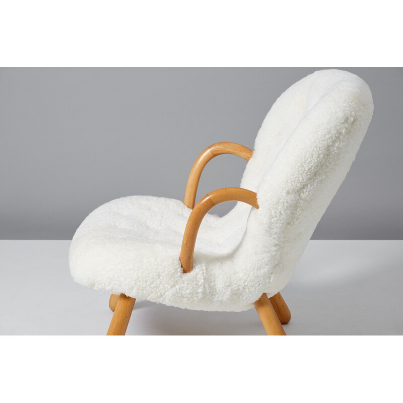 Vintage Clam chair for Nordisk Staal & Mobel Central in sheepskin
