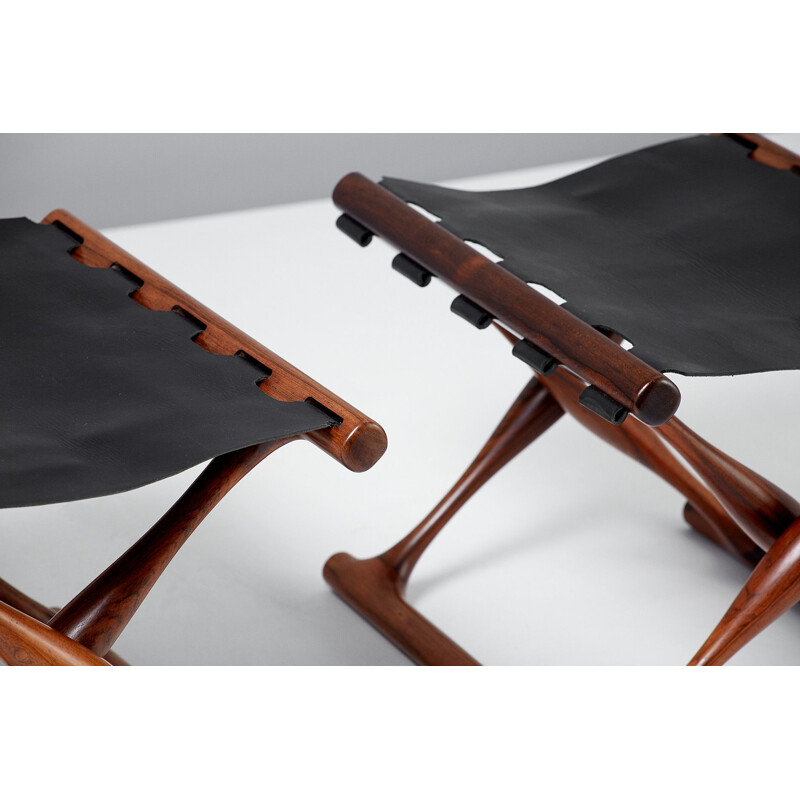 Pair of vintage Poul Hundevad, model 41 folding stools in rosewood and leather