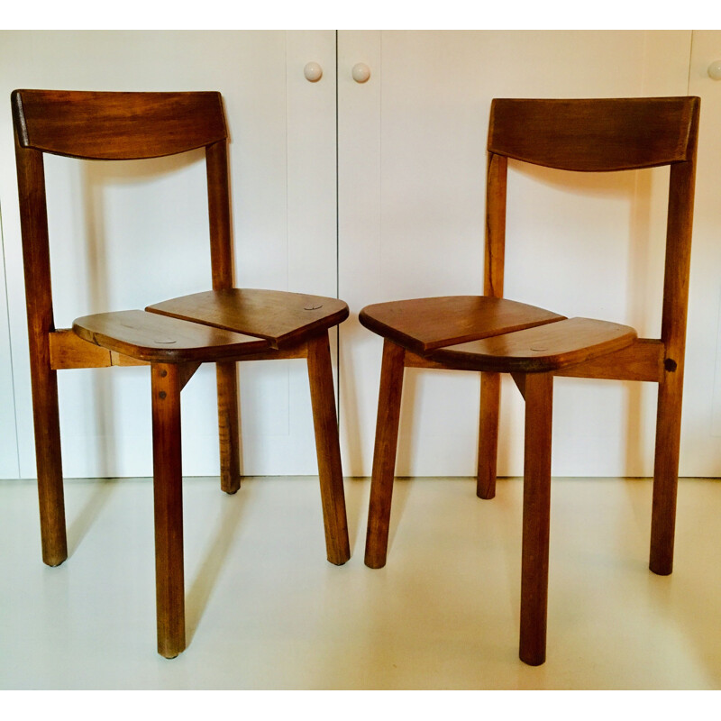 Pair of vintage french beech chairs