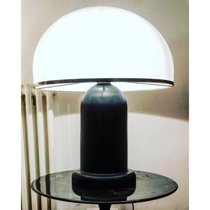 Lamp vintage mushroom lamp in black metal and plexiglas 1970