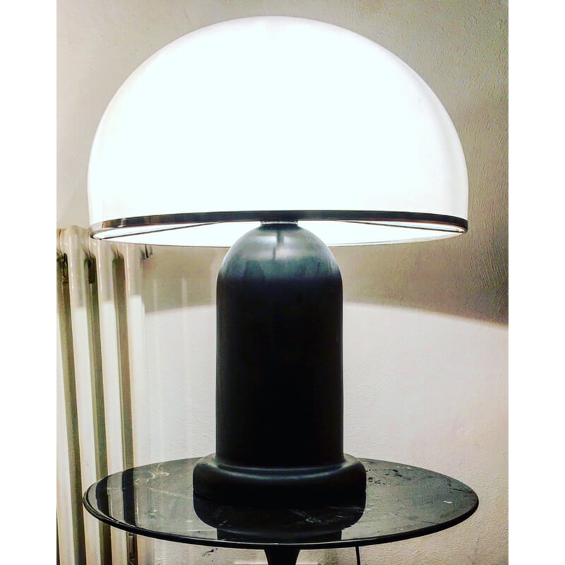 Lampe vintage Champignon et métal noir et plexiglas 1970