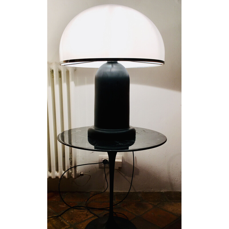 Lampe vintage Champignon et métal noir et plexiglas 1970