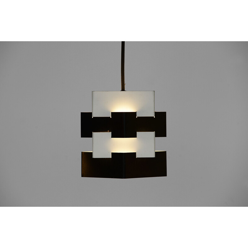 Vintage metal hanging lamp, black and white, 1963