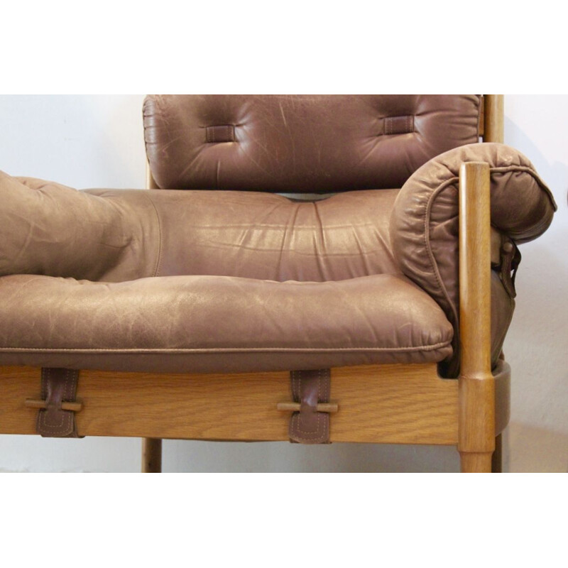 Pair of Vintage armchairs in  Brazilian Oak & Leather, 1970s