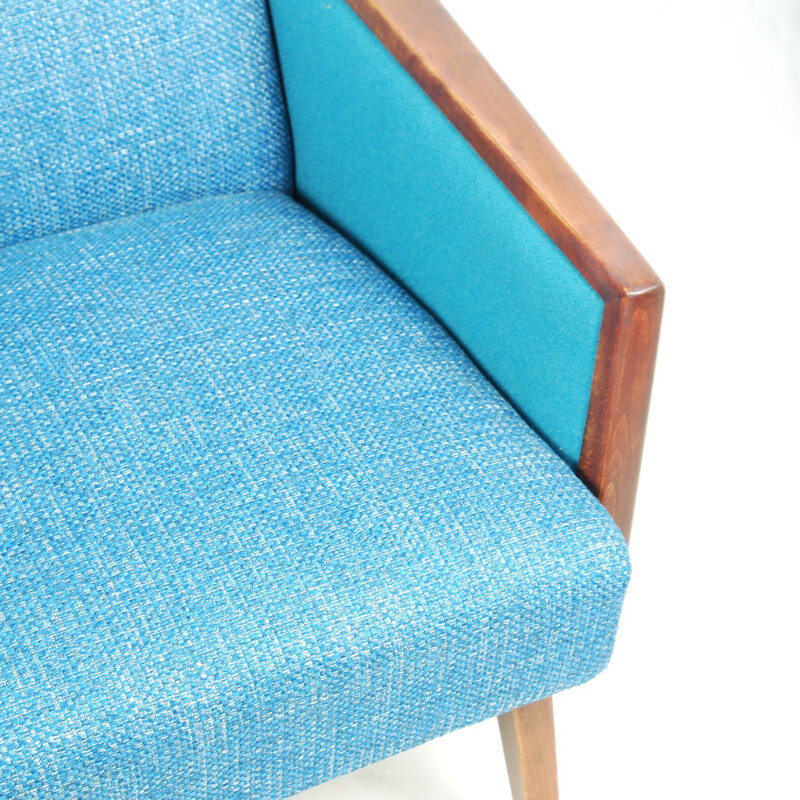 Pair of turquoise club seats reupholstered, Germany 60s