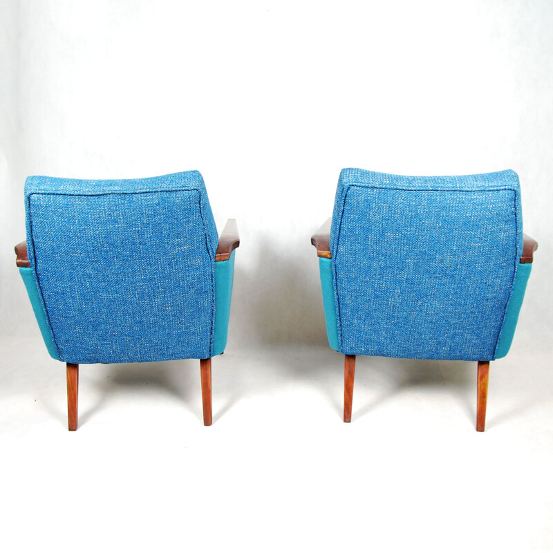 Pair of turquoise club seats reupholstered, Germany 60s