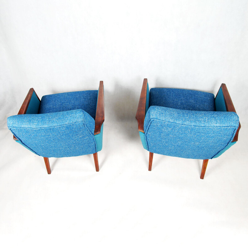 Pair of turquoise club seats reupholstered, Germany 60s