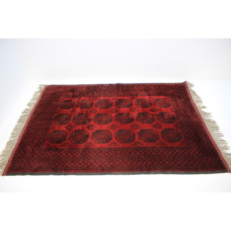 Vintage red wool carpet, Czechoslovakia 1980