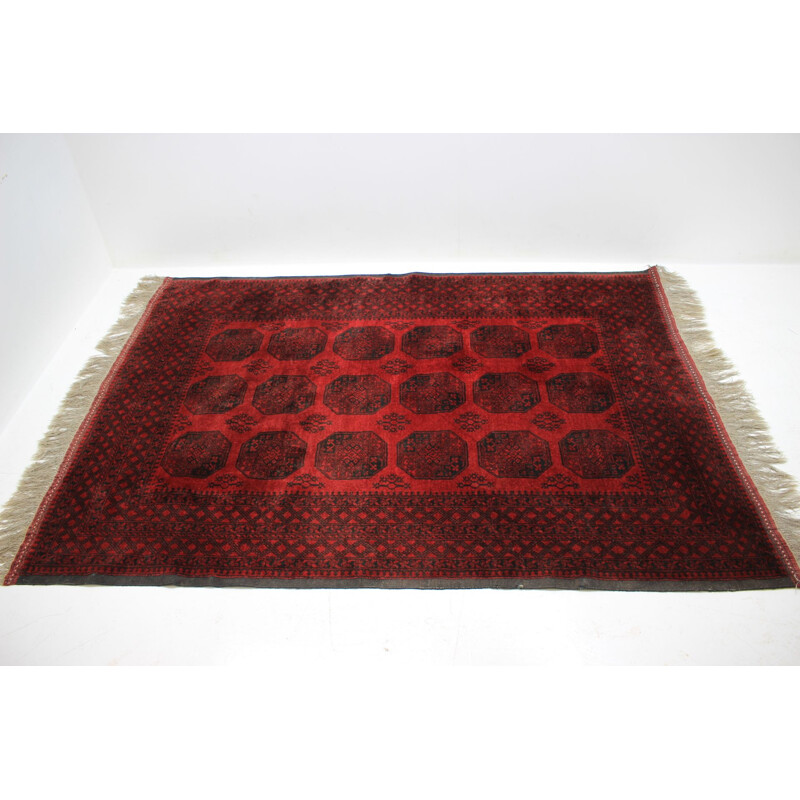 Vintage red wool carpet, Czechoslovakia 1980