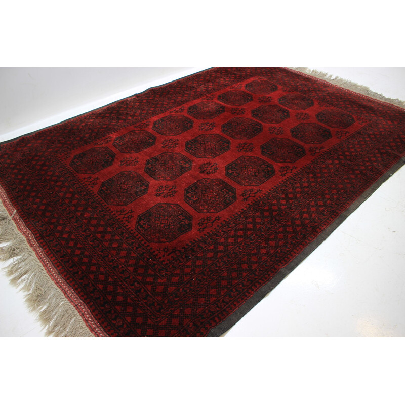 Vintage red wool carpet, Czechoslovakia 1980