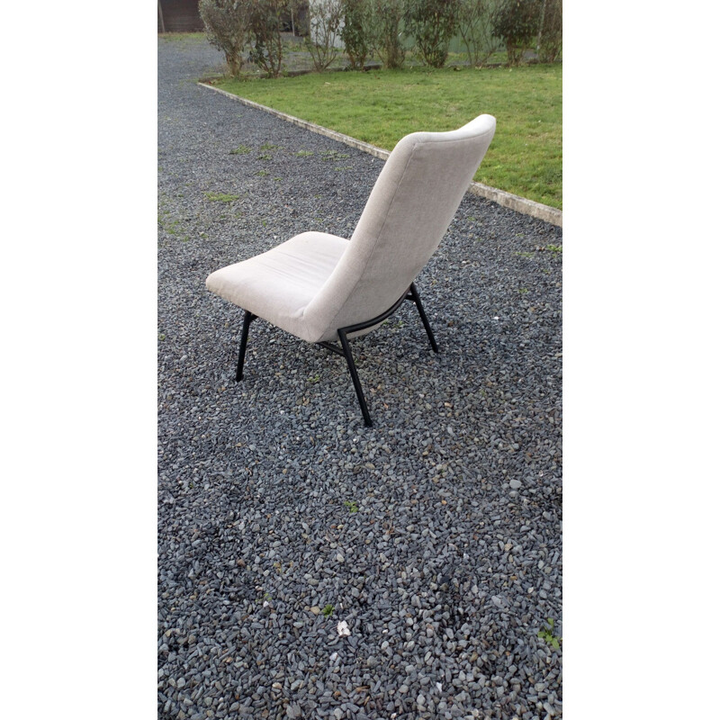 Vintage SK660 low chair without arms for Steiner in gray fabric 1950