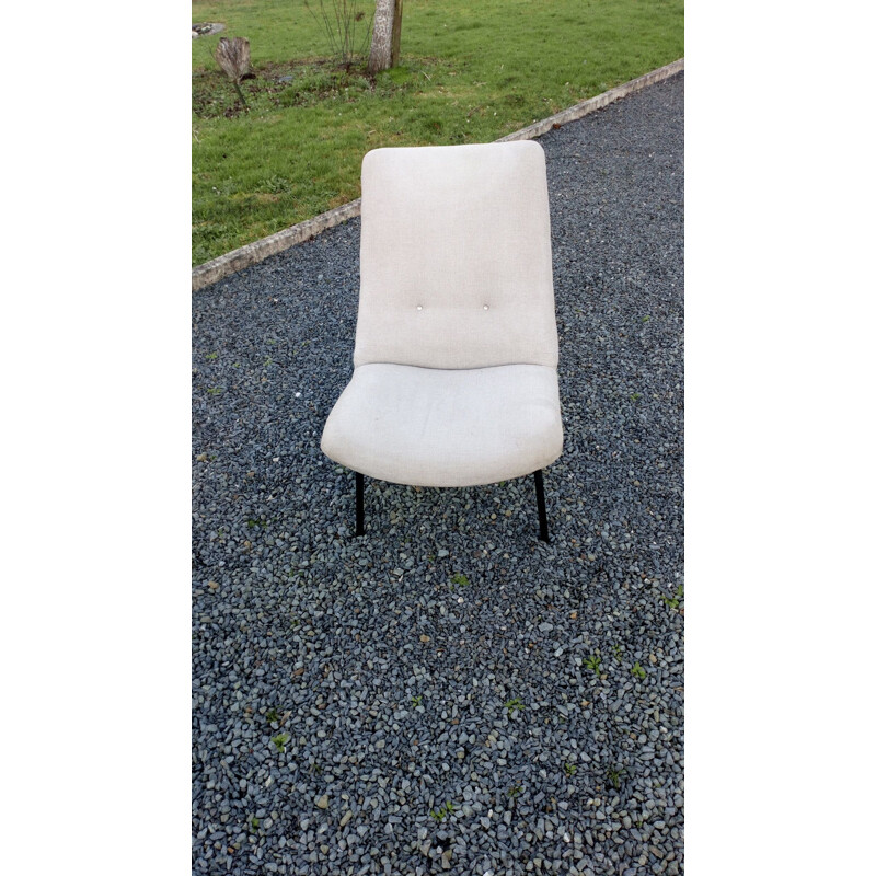 Vintage SK660 low chair without arms for Steiner in gray fabric 1950