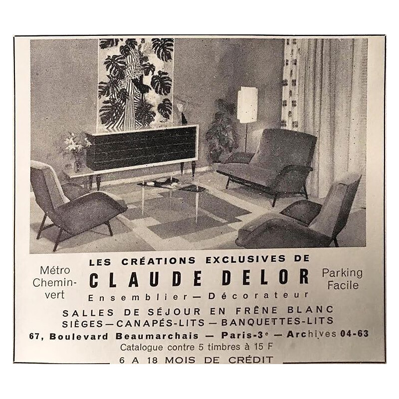 Ensemble de 3 chauffeuses vintage pour Delor en tissu rose 1950