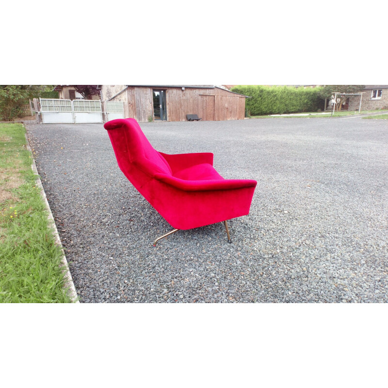 Vintage living room by Besnard in red velvet 1960