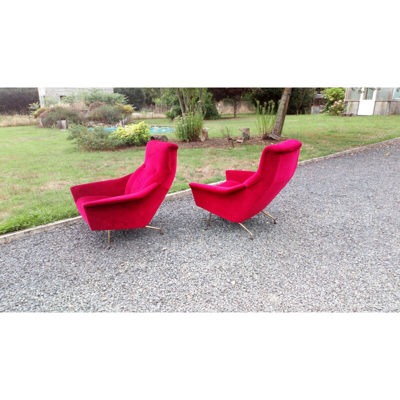 Vintage living room by Besnard in red velvet 1960