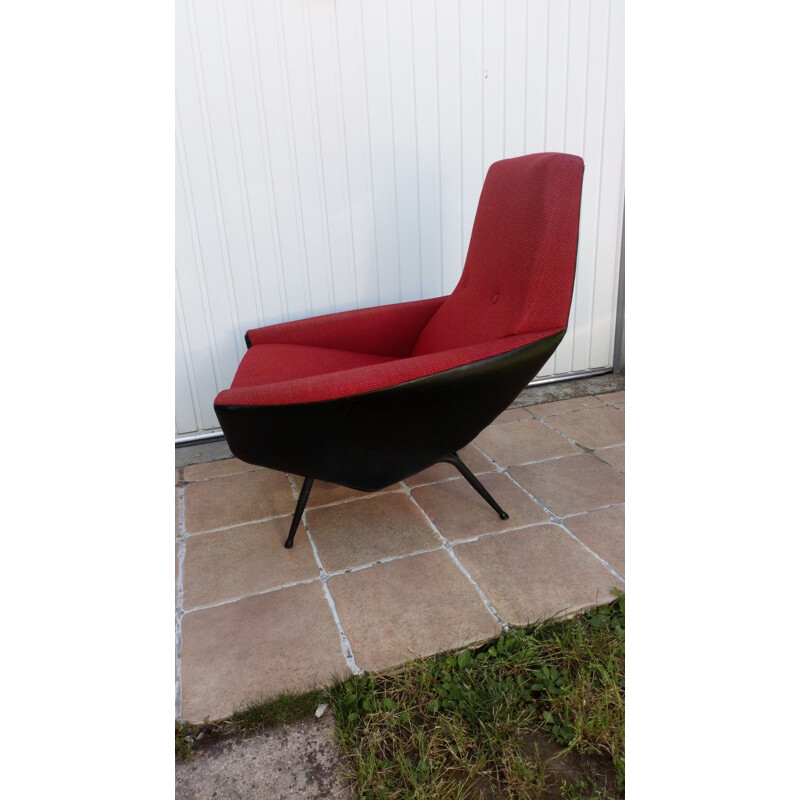 French vintage armchair by Guy Besnard in red wool 1960