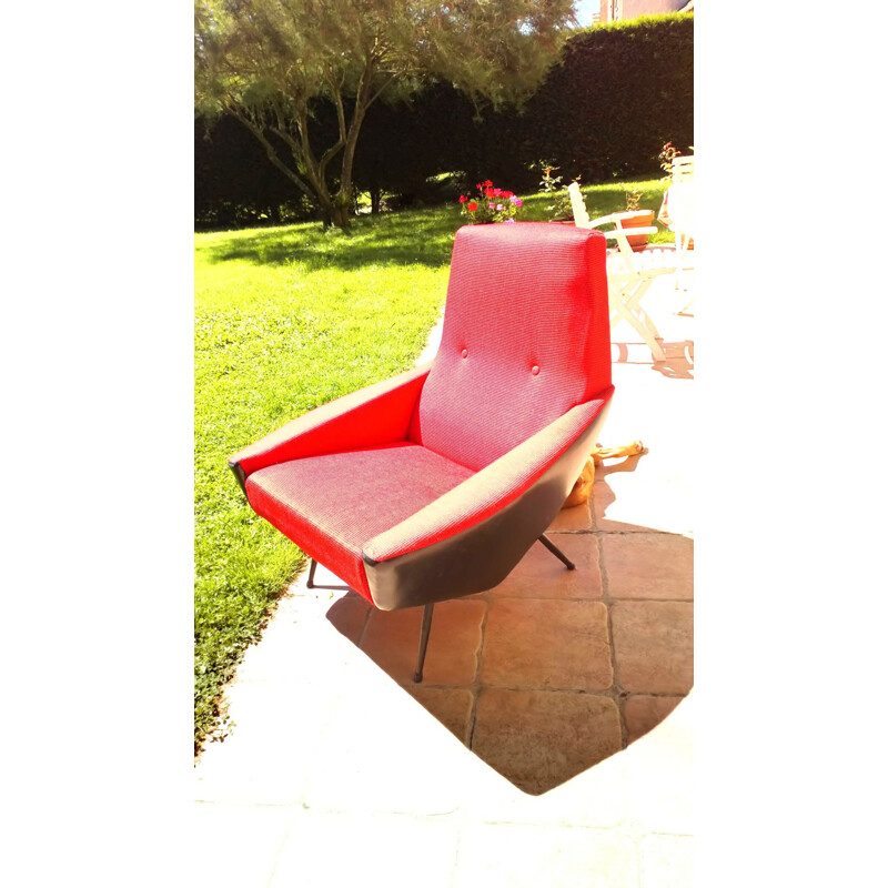 French vintage armchair by Guy Besnard in red wool 1960