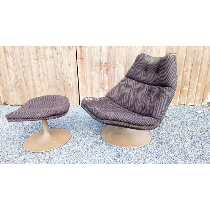 Vintage dutch model F510 armchair by Harcourt in brown wool