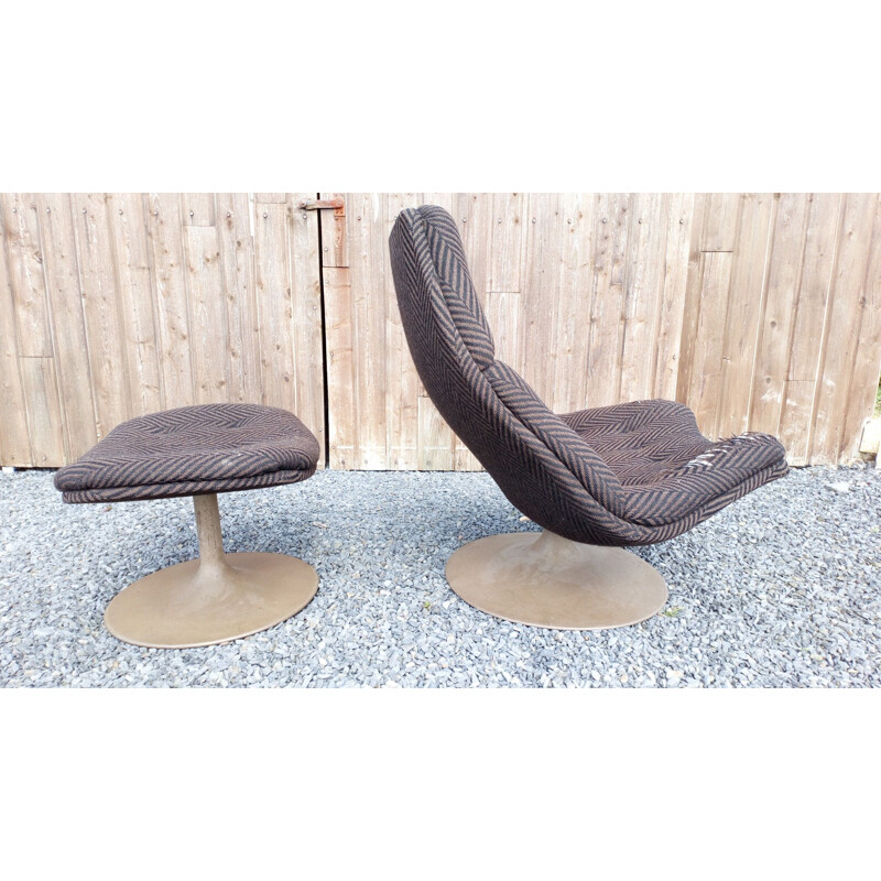 Vintage dutch model F510 armchair by Harcourt in brown wool