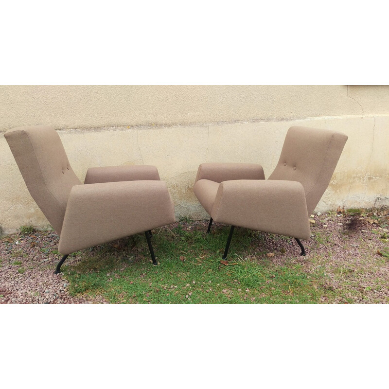 Pair of vintage brown woolen armchairs "Concerto" by Louis Paolozzi for Zol, 1950