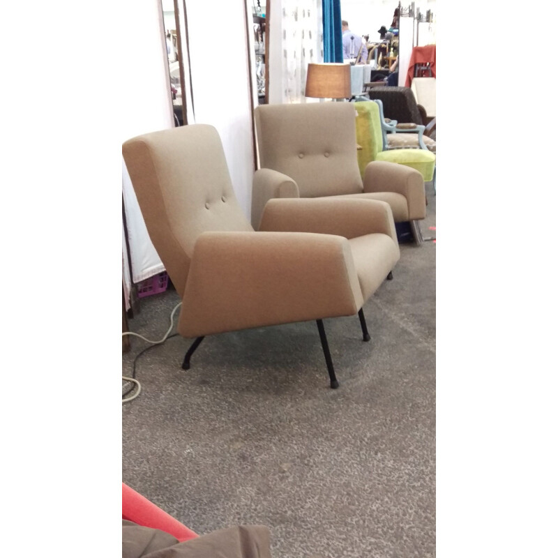 Pair of vintage Concerto armchairs for Zol in brown wool 1950