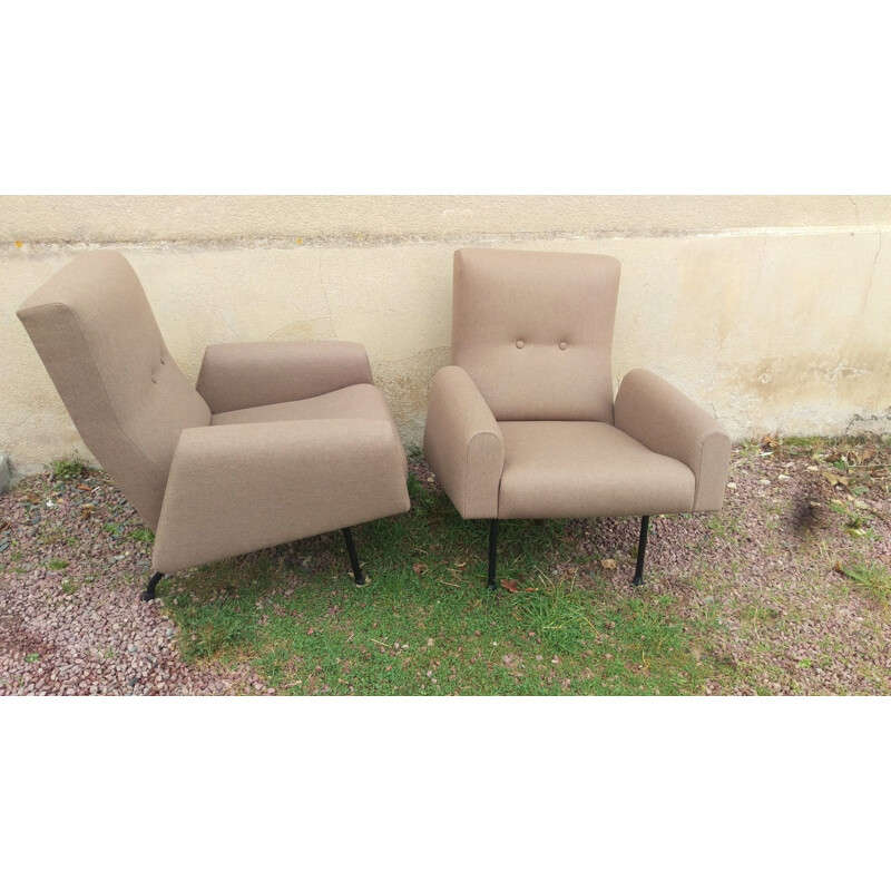 Pair of vintage Concerto armchairs for Zol in brown wool 1950