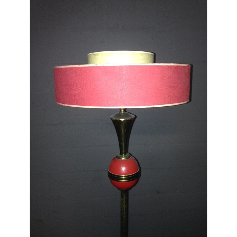 Lampada da terra vintage in ottone rosso, Francia 1950