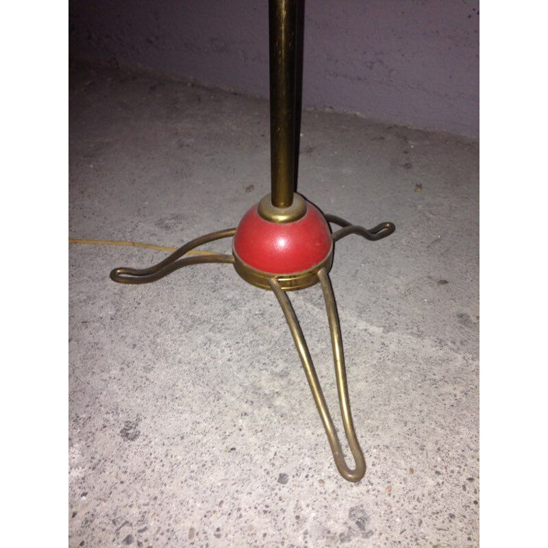Lámpara de pie vintage de latón rojo, Francia 1950