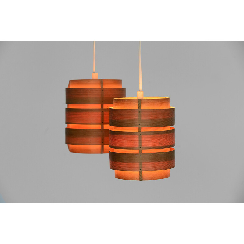 Pair of vintage T 449 pendant lights by Jacoksson in pine 1960